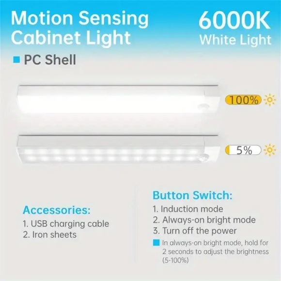 20 CM / 7.8 INCH Rechargeable Motion Sensor LED Cold White Light - Picture 5 of 6
